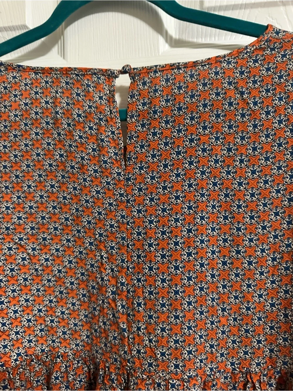 Umgee Boho Peasant Mini A-line Dress Size Large Blue & Orange Geometric - Picture 8 of 8